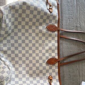 Louis Vuitton Gray and Brown Tote with Leather Trim NEVERFULL MM